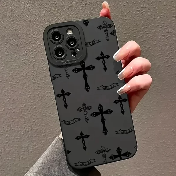 Phone Case For iPhone 16 15 14 11 12 13 Pro Max Mini Max 2020 2022 Black Cross Print Shockproof Soft Cover - Image 5