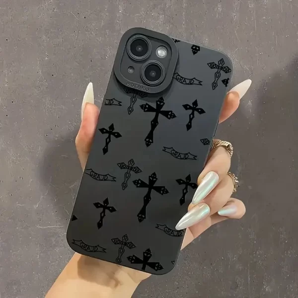 Phone Case For iPhone 16 15 14 11 12 13 Pro Max Mini Max 2020 2022 Black Cross Print Shockproof Soft Cover - Image 3