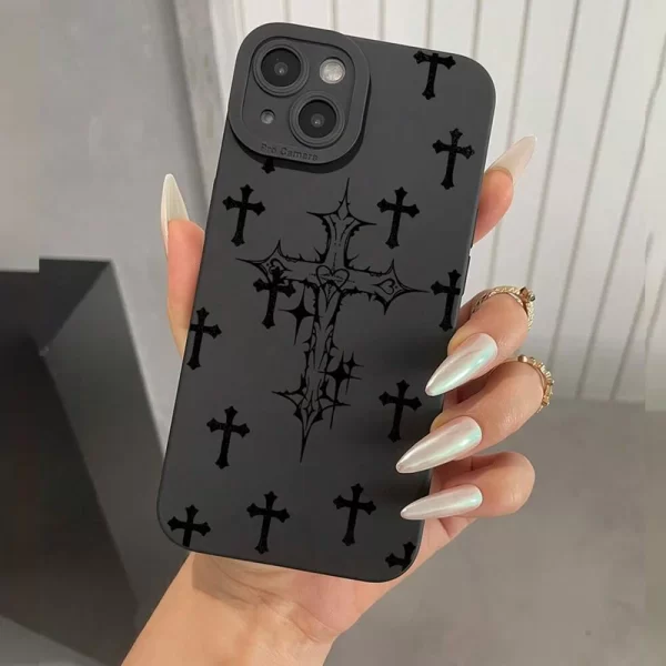 Phone Case For iPhone 16 15 14 11 12 13 Pro Max Mini Max 2020 2022 Black Cross Print Shockproof Soft Cover