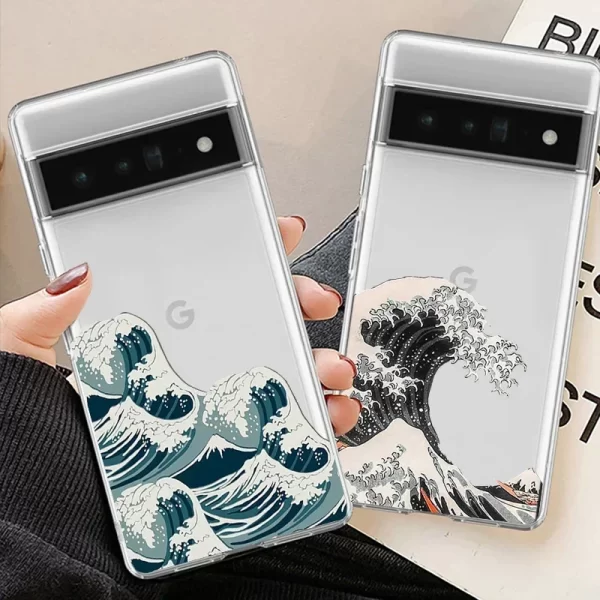 Fashion Great Blue Wave Clear Phone Case for Google Pixel 7 9 7Pro 8 Pro XL 6A 6Pro 5G Clear Transparent Soft Covers Fundas Skin