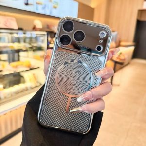 Magnetic Grid Cooling Case for iPhone 18 17 16 15 14 13 Pro Max Electroplated Shockproof Phone Cover